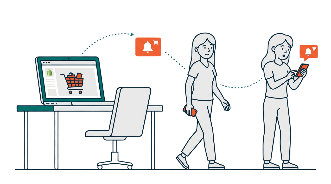 Shopify store owner recovering abandoned carts using web push notifications